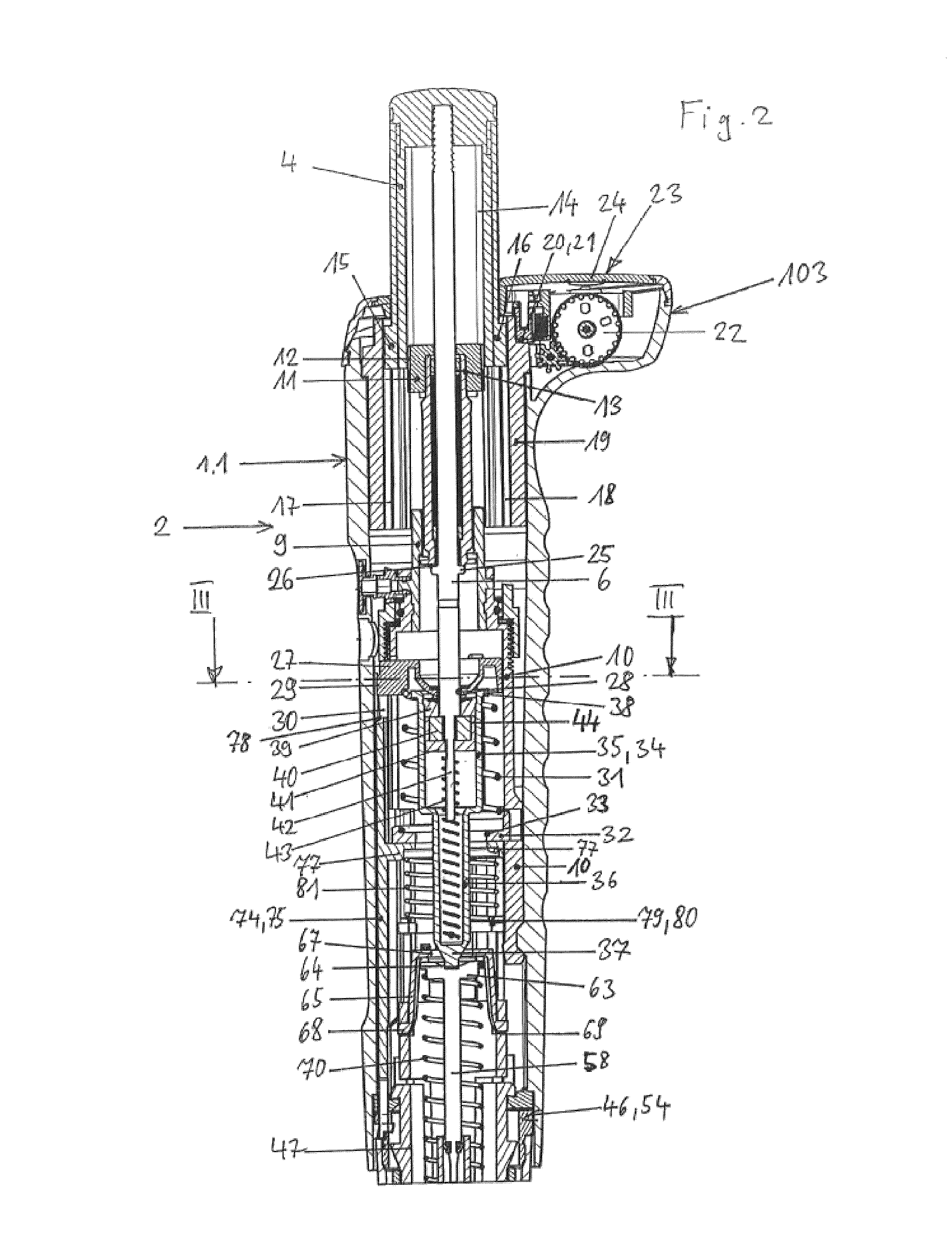 Pipette with releasable locking of rotational position of actuating element