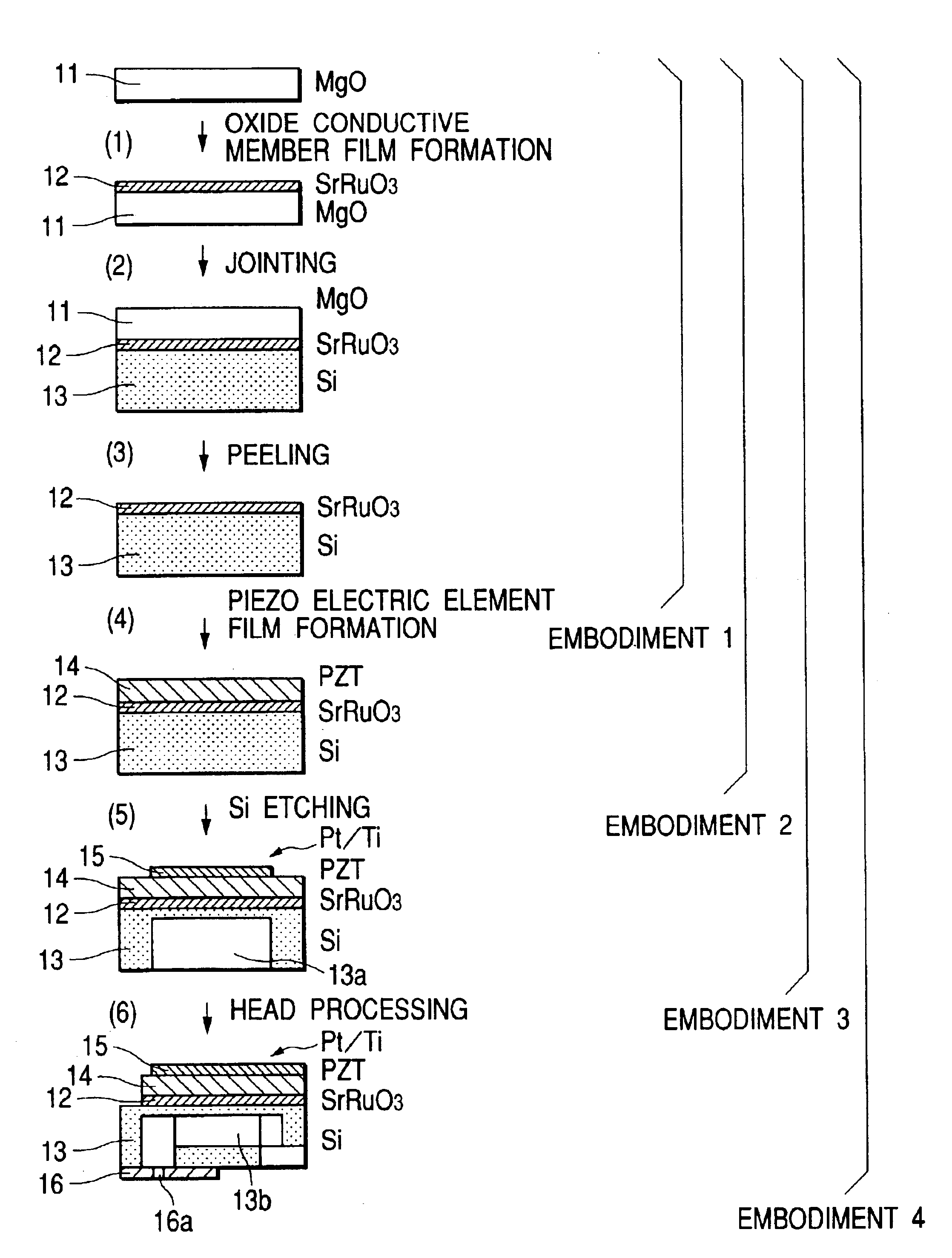 Laminate having mono-crystal oxide conductive member on silicon substrate, actuator using such laminate, ink jet head and method for manufacturing such head