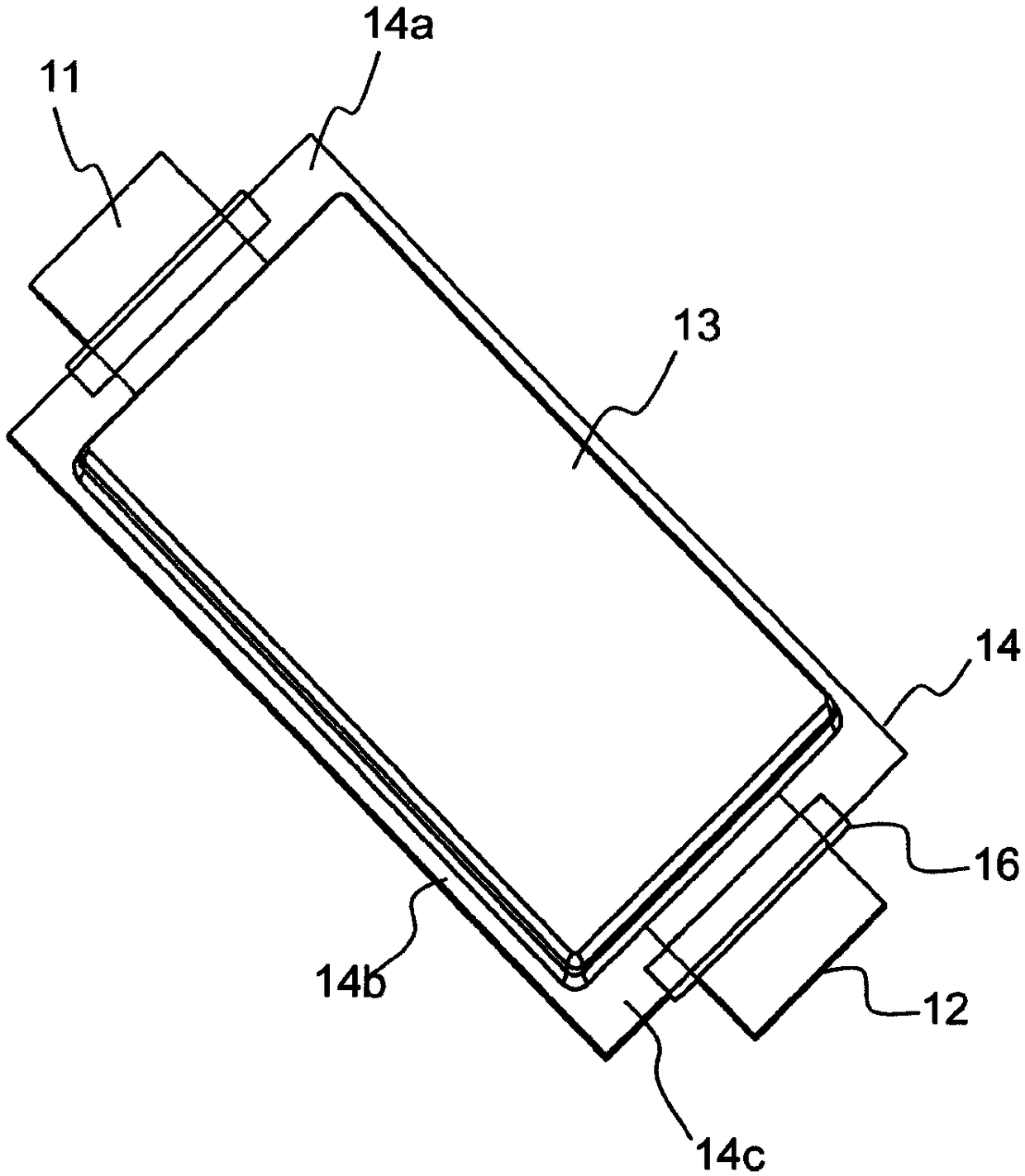Sealing device for battery case with increased pressing and heat application area