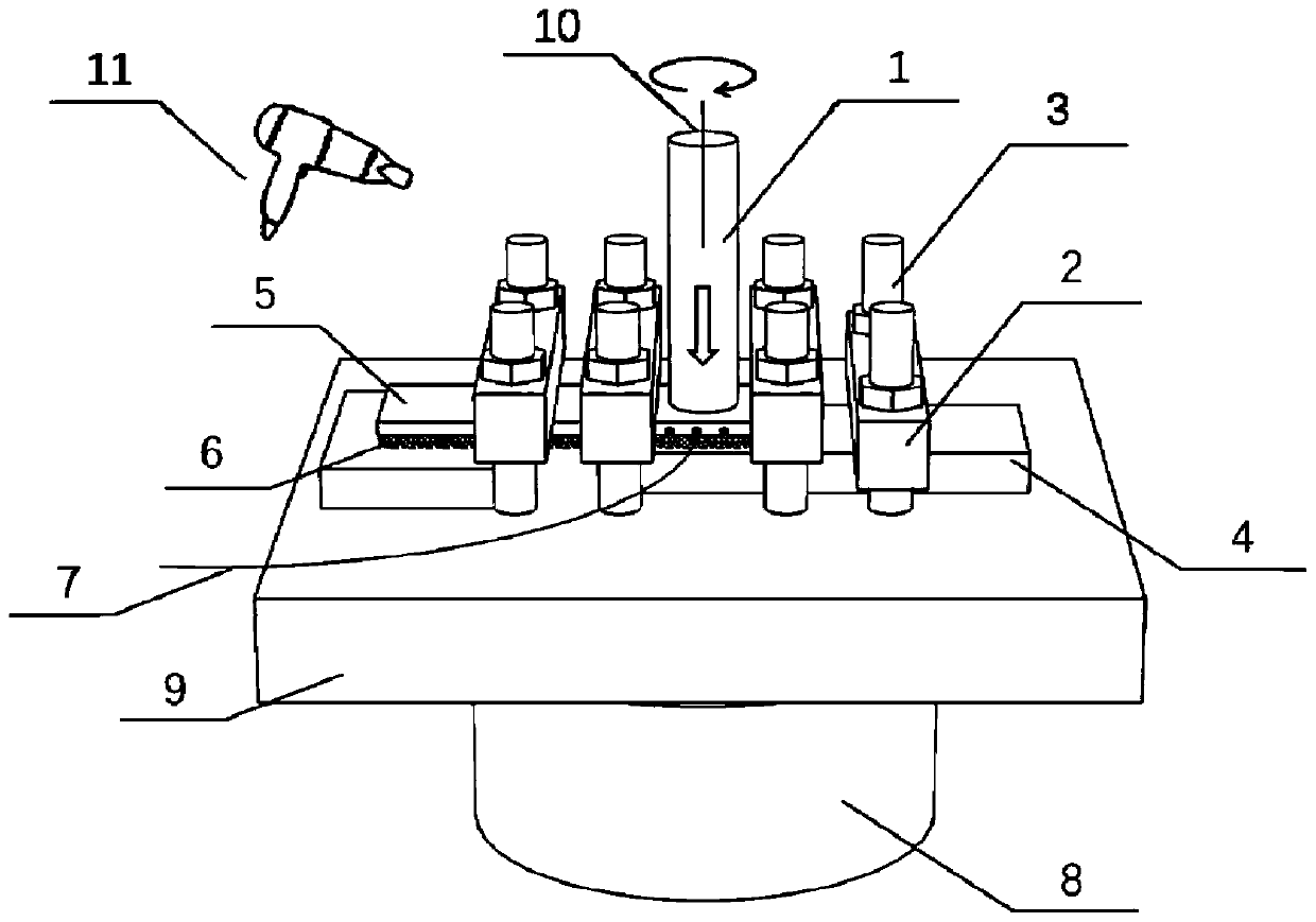 Method and device for lap joint friction spot welding of titanium alloy/ultra high molecular weight polyethylene