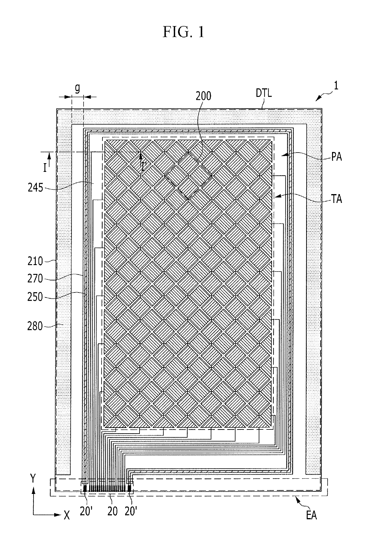 Display apparatus integrated with a touch screen panel and including a guard ring pattern