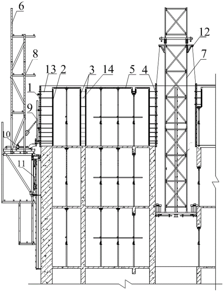 Outside-steel, inside-aluminum, outside-climbing and inside-crossing comprehensive formwork system
