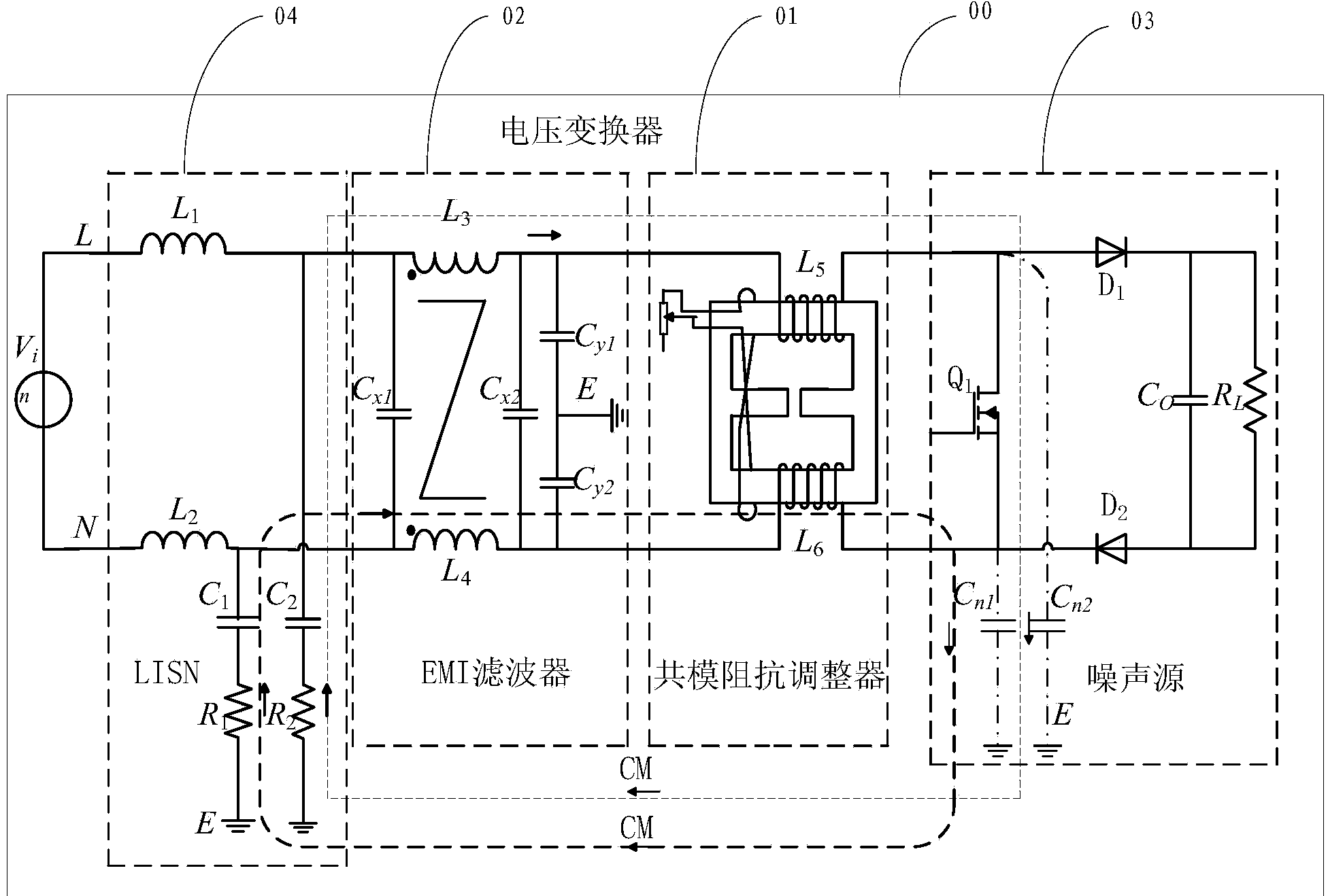 Voltage converter and common-mode noise impedance adjusting method