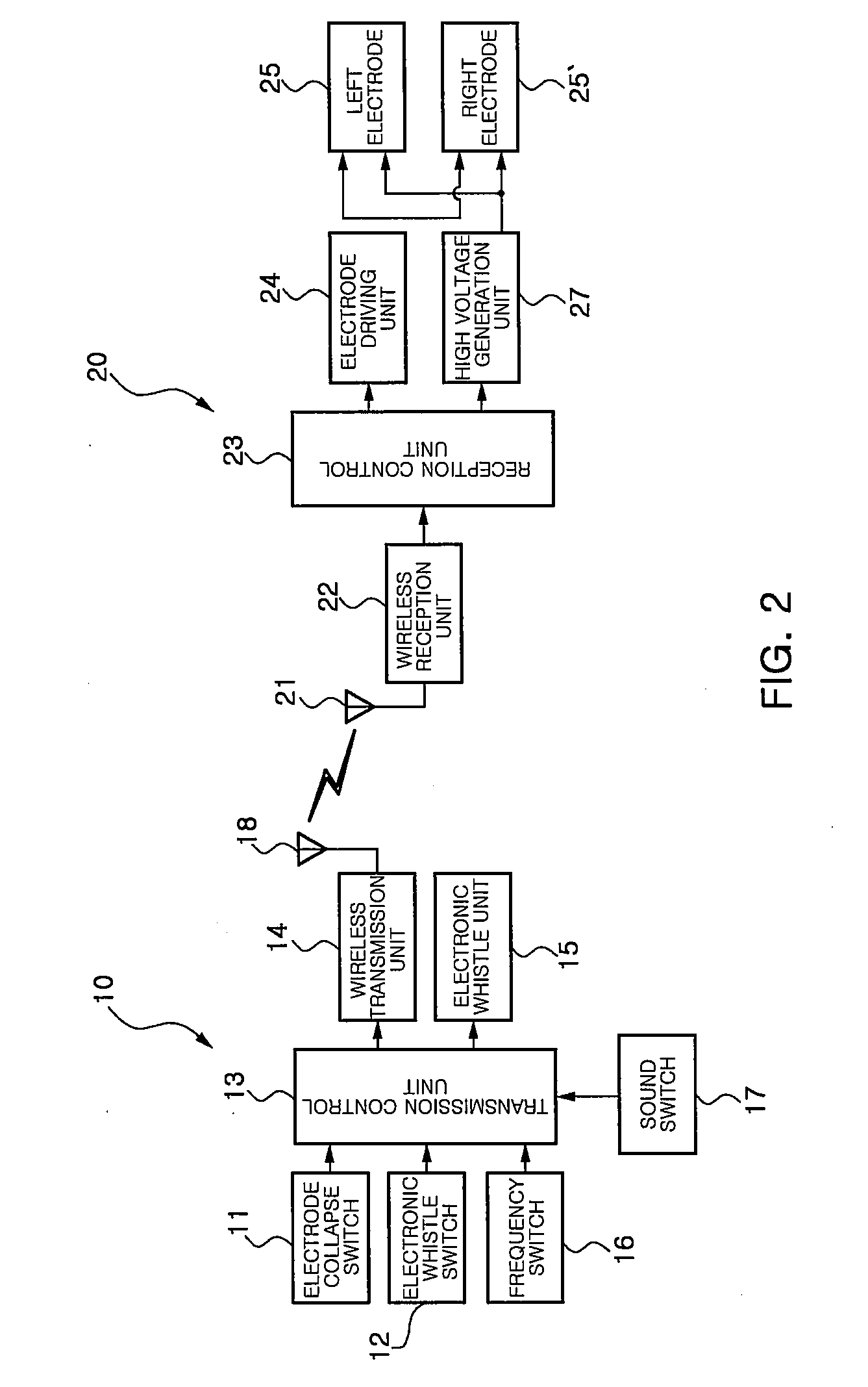 Animal training device having pair of collapsible electrodes and electronic whistle and method of controlling the same