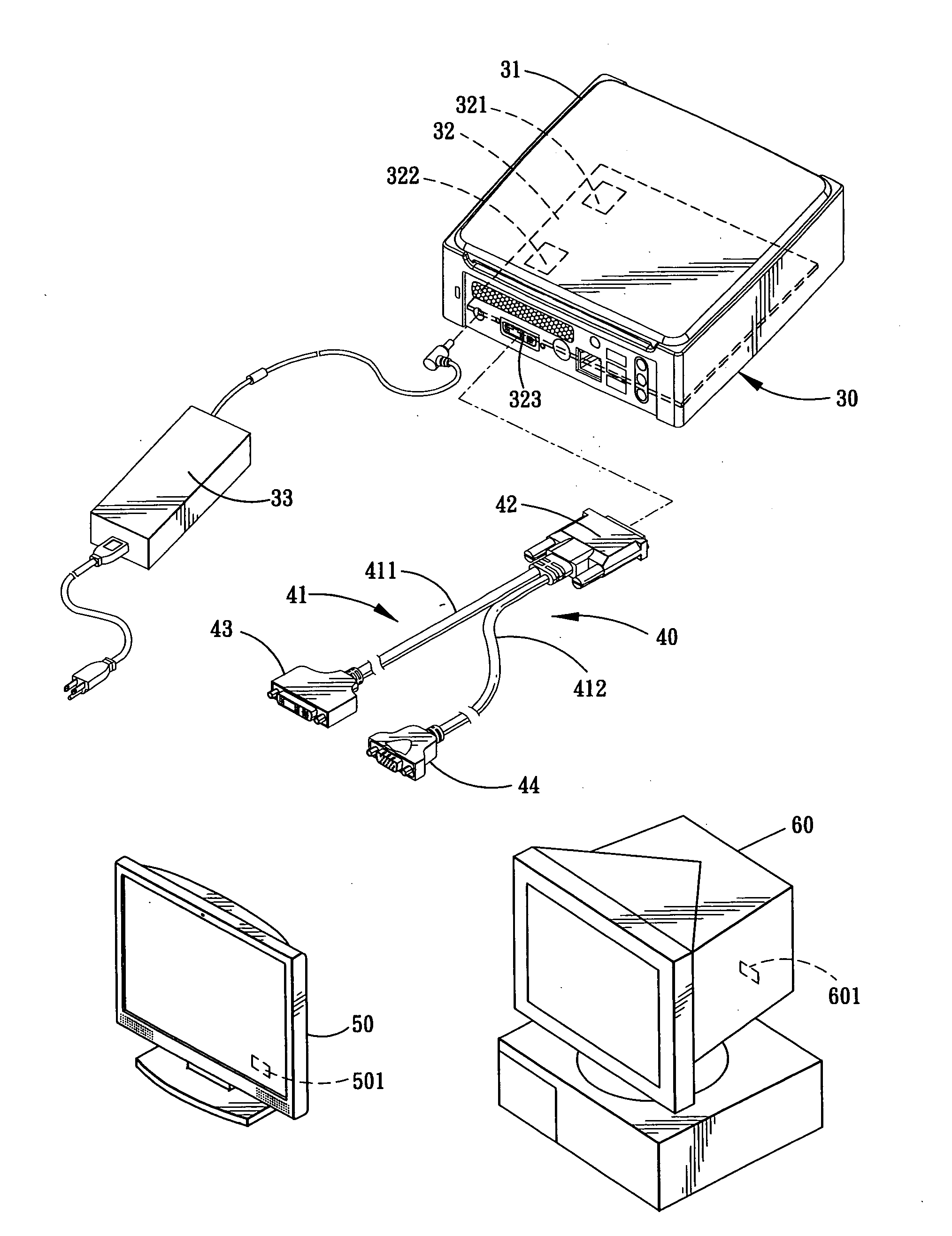 Computer system having analog and digital video signal output functionality, and computer device and video signal transmitting device thereof