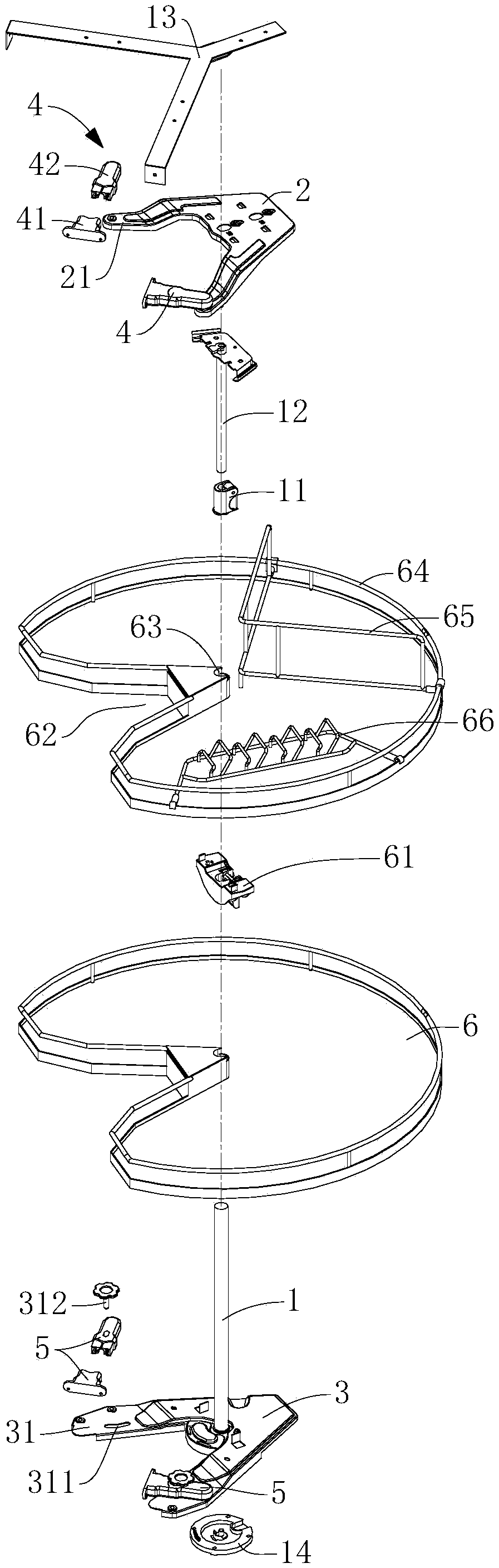 Rotating tray device and cabinet