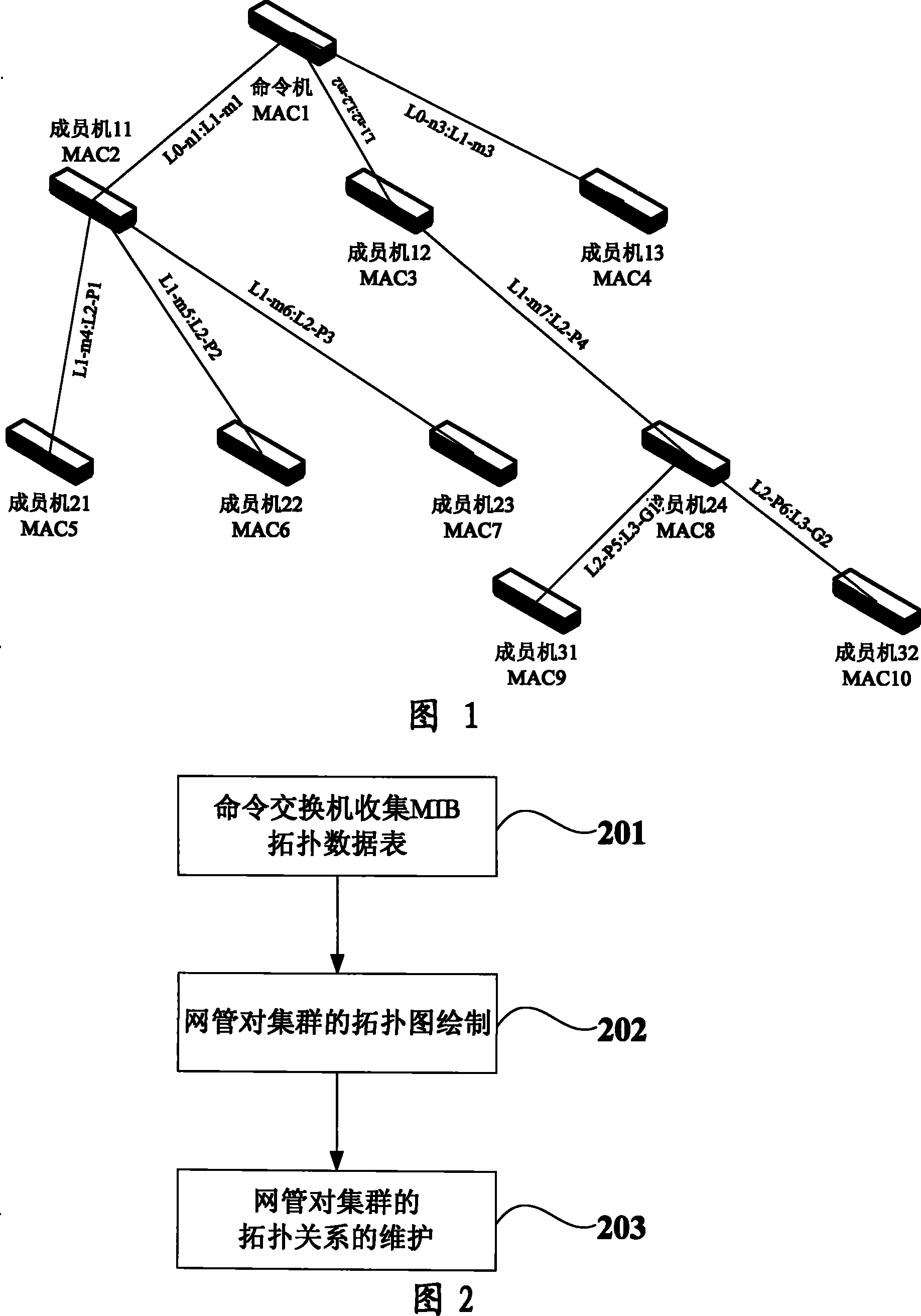 Topology method and system for IP network management cluster in simple network management