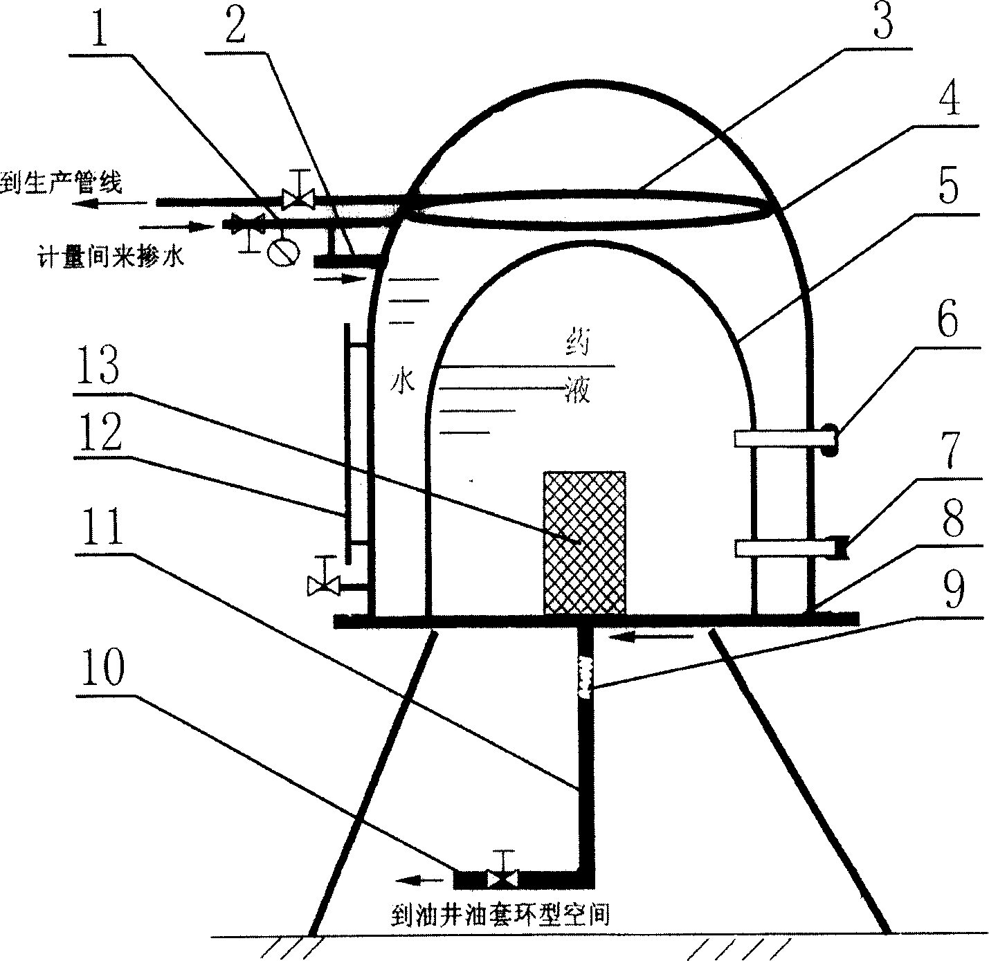 Wellhead drip medicament charging method by using water pressure to retain constant medicament charging differential pressure