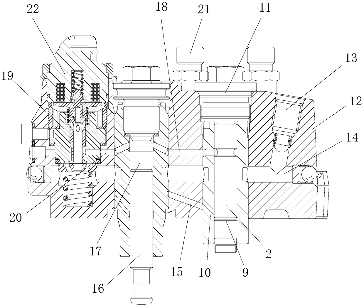 An in-line distribution type fully electronically controlled fuel injection pump assembly