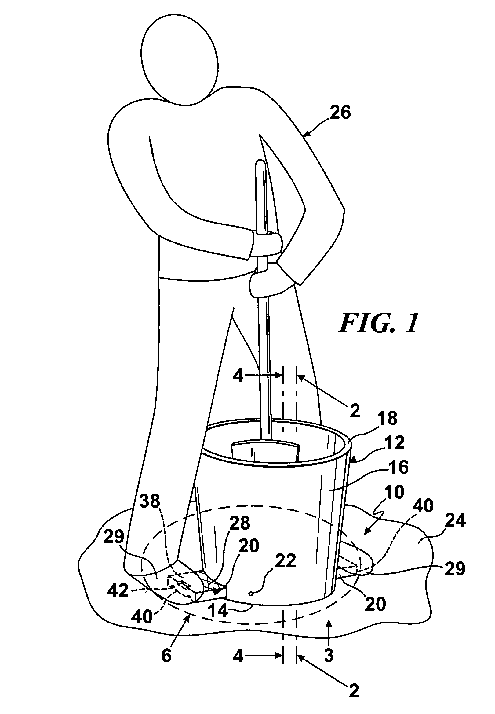 Apparatus for holding a stackable bucket in place when mixing materials therein