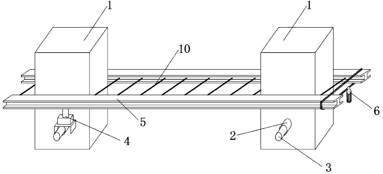 Connecting beam steel rod supporting structure and construction method