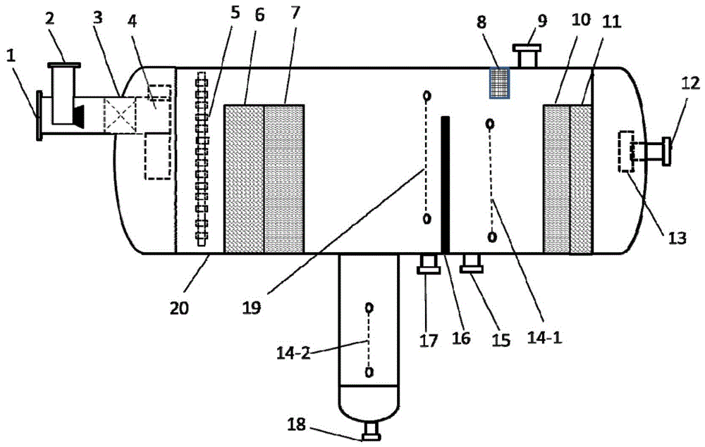 A method and device for preliminary separation of oil and water coupled with oil and gas washing