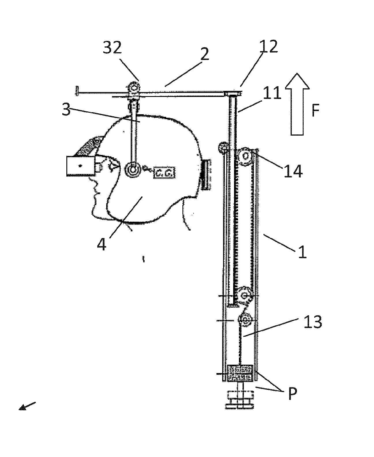 Balancing system for the head of a passenger of a vehicle, in particular a helicopter