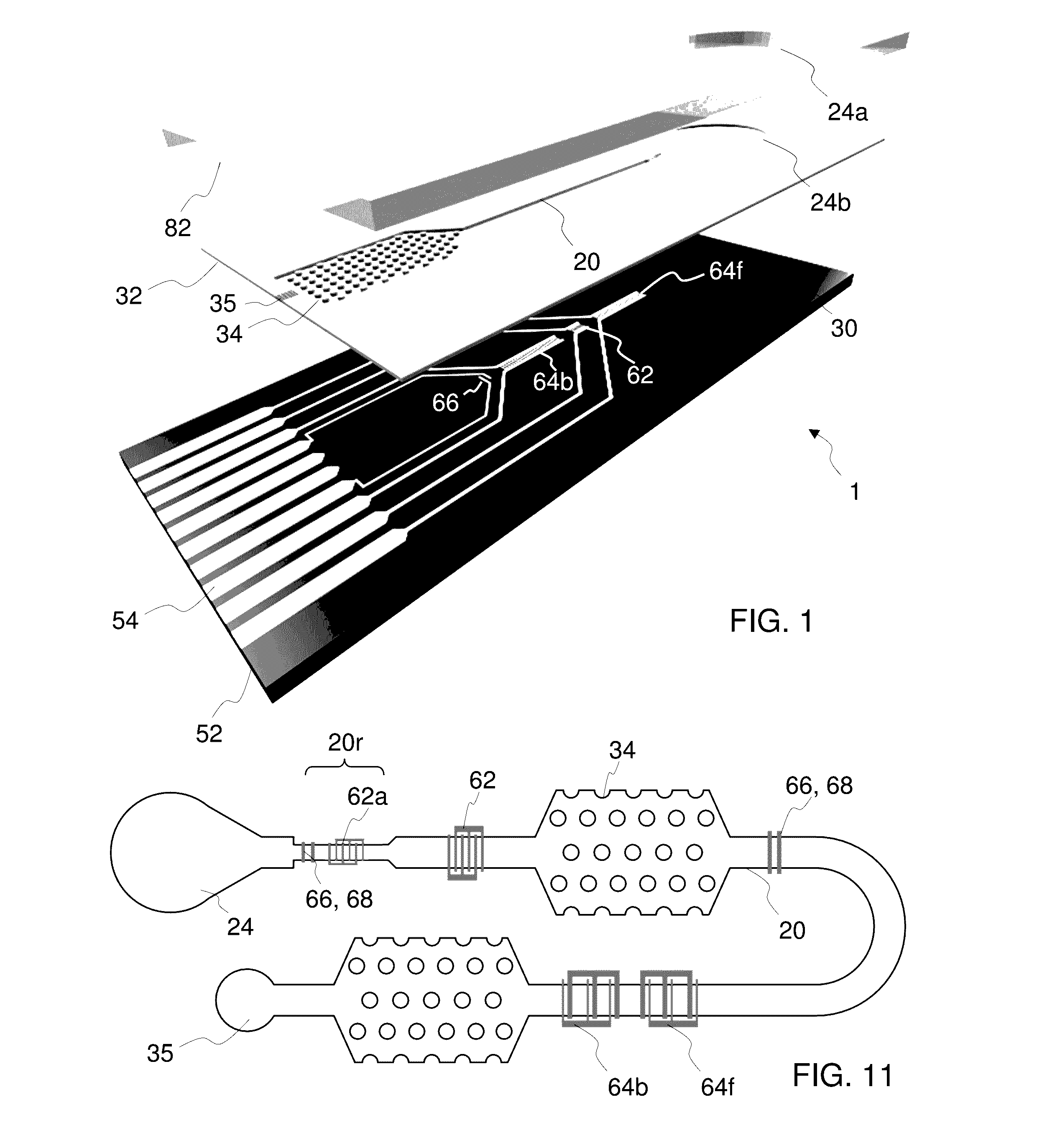 Microfluidic chip with dielectrophoretic electrodes extending in hydrophilic flow path