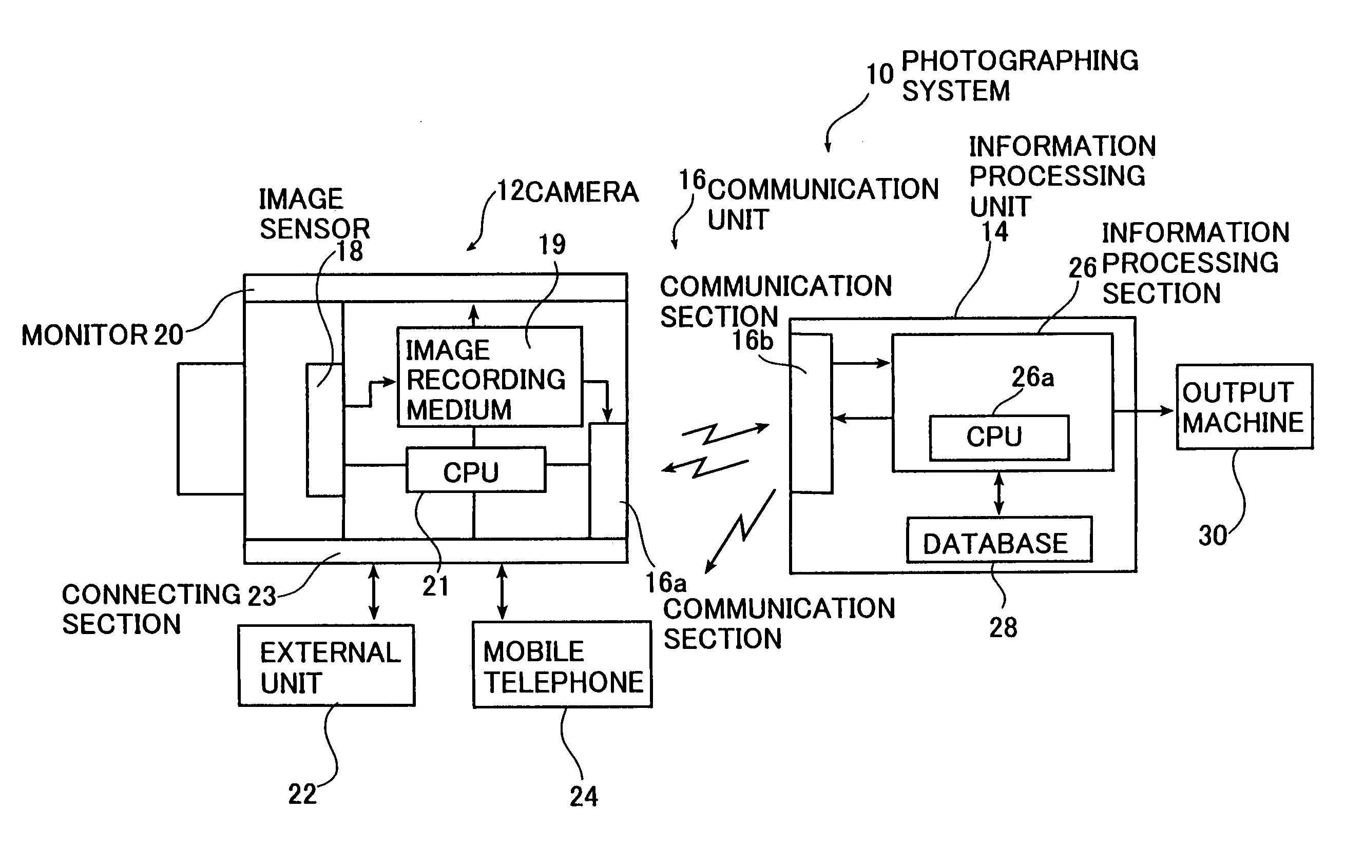Image processing apparatus, and photographing system for receiving and creating processing information
