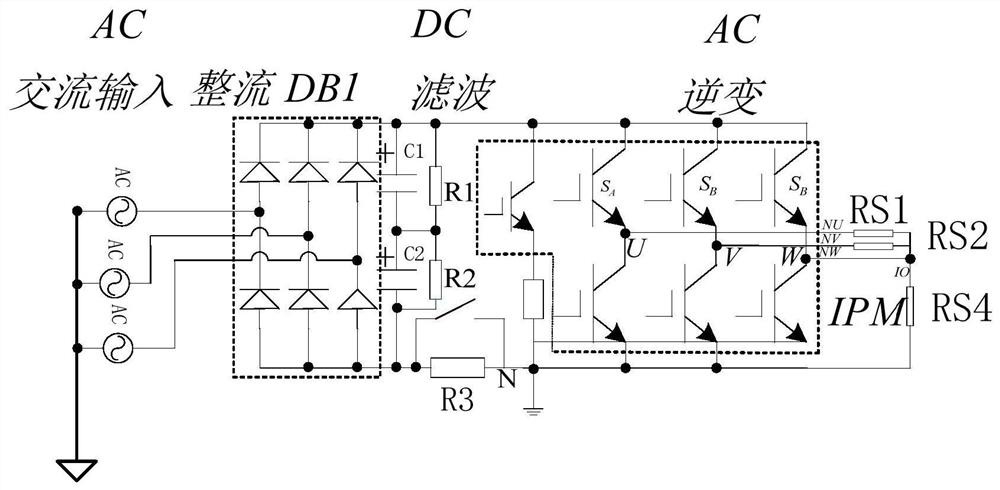 Universal application circuit for three-phase, two-phase and single-phase resistance sampling and method