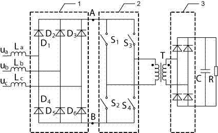 Method for startup and magnetic reset of three-phase single-stage power factor correction circuit and realization circuit