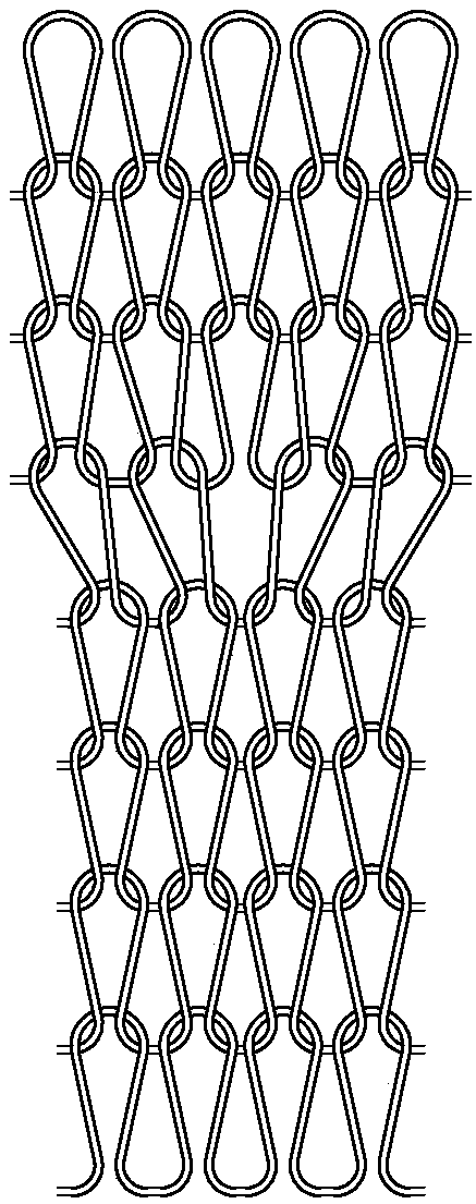 Knitting method for stitch-free yarn arc compensating density control