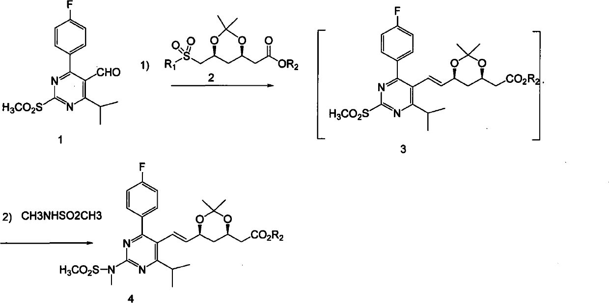 Method for preparing (3R, 5S, E)-7-{2-(N-methylsulphonylamino) -4-(4-fluorophenyl)-6-isopropyl-pyrimidine-5-yl}-2,2-dimethyl-3,5-dioxane-6-heptenoic acid