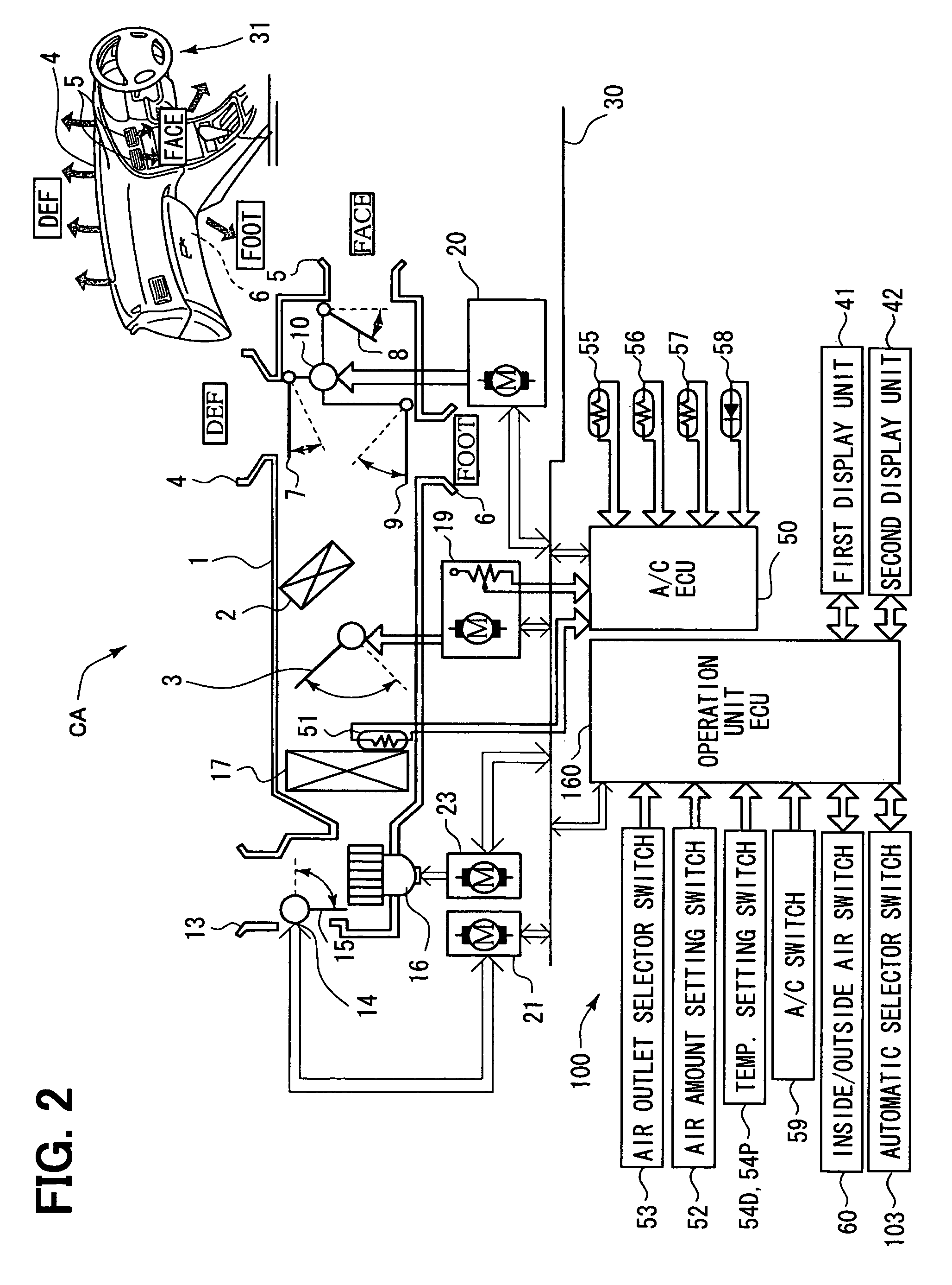 Operation unit for vehicle air conditioner and vehicle air-conditioning control apparatus using the same