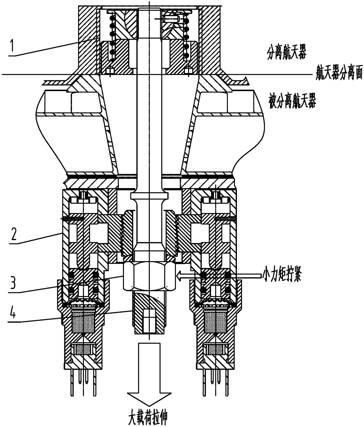Four point synchronous hydraulic loading device for spacecraft docking