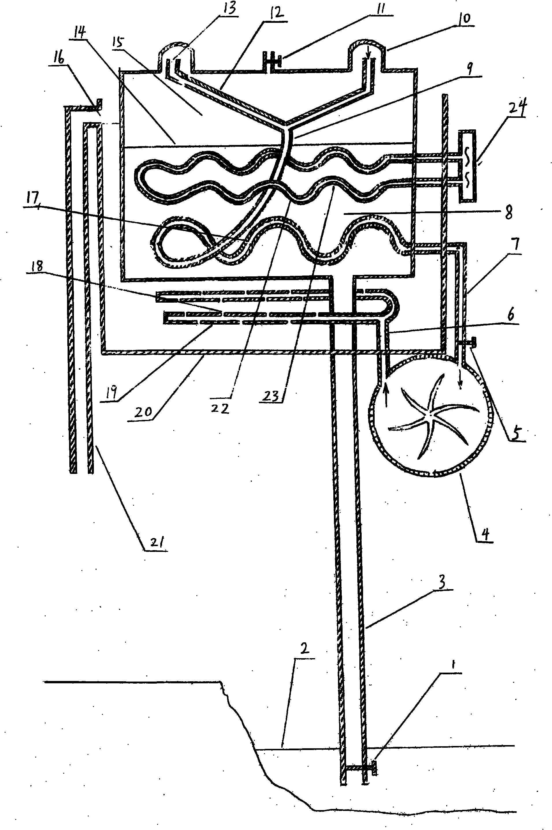 Method and device for seawater desalination through vacuum extraction