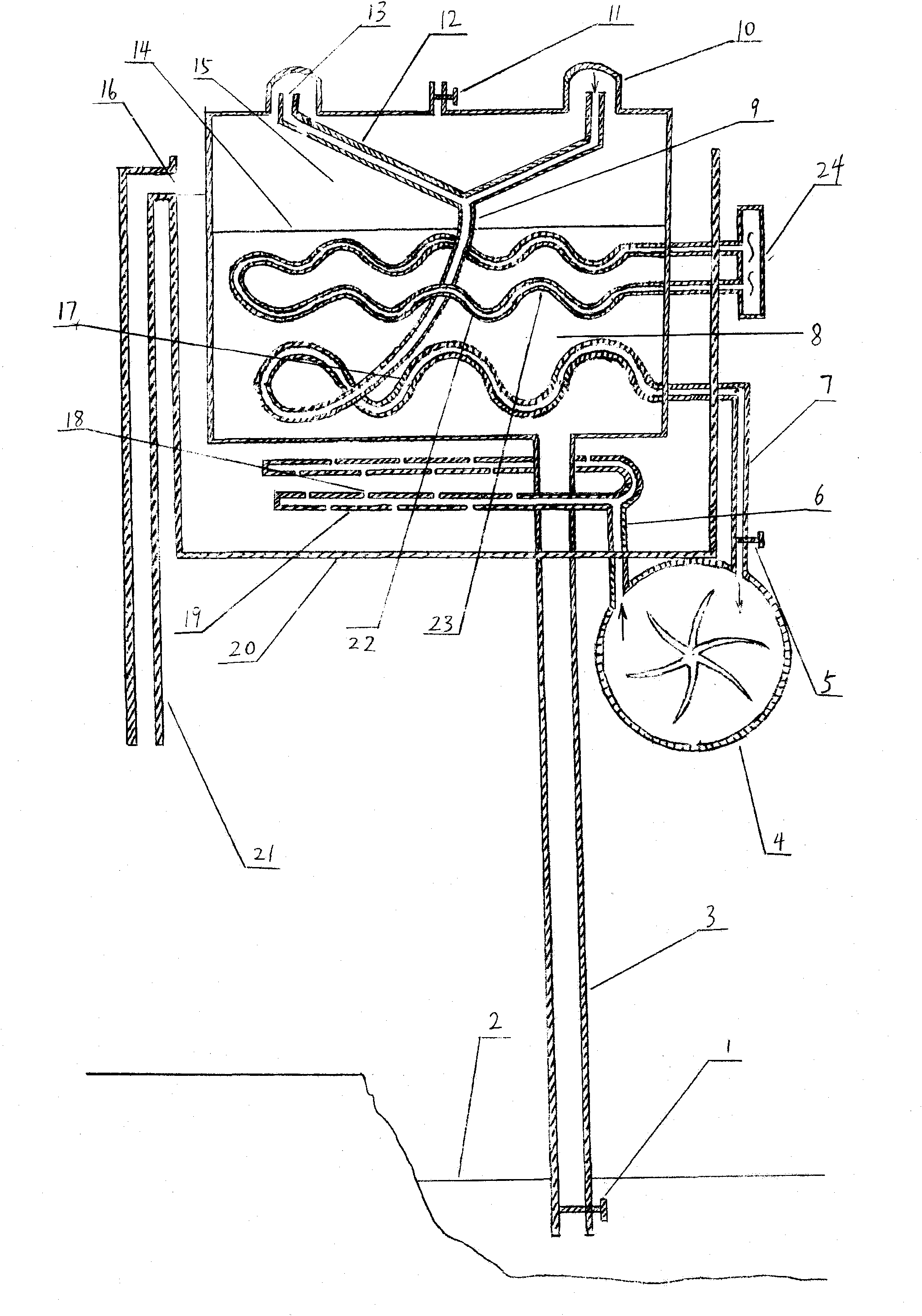 Method and device for seawater desalination through vacuum extraction