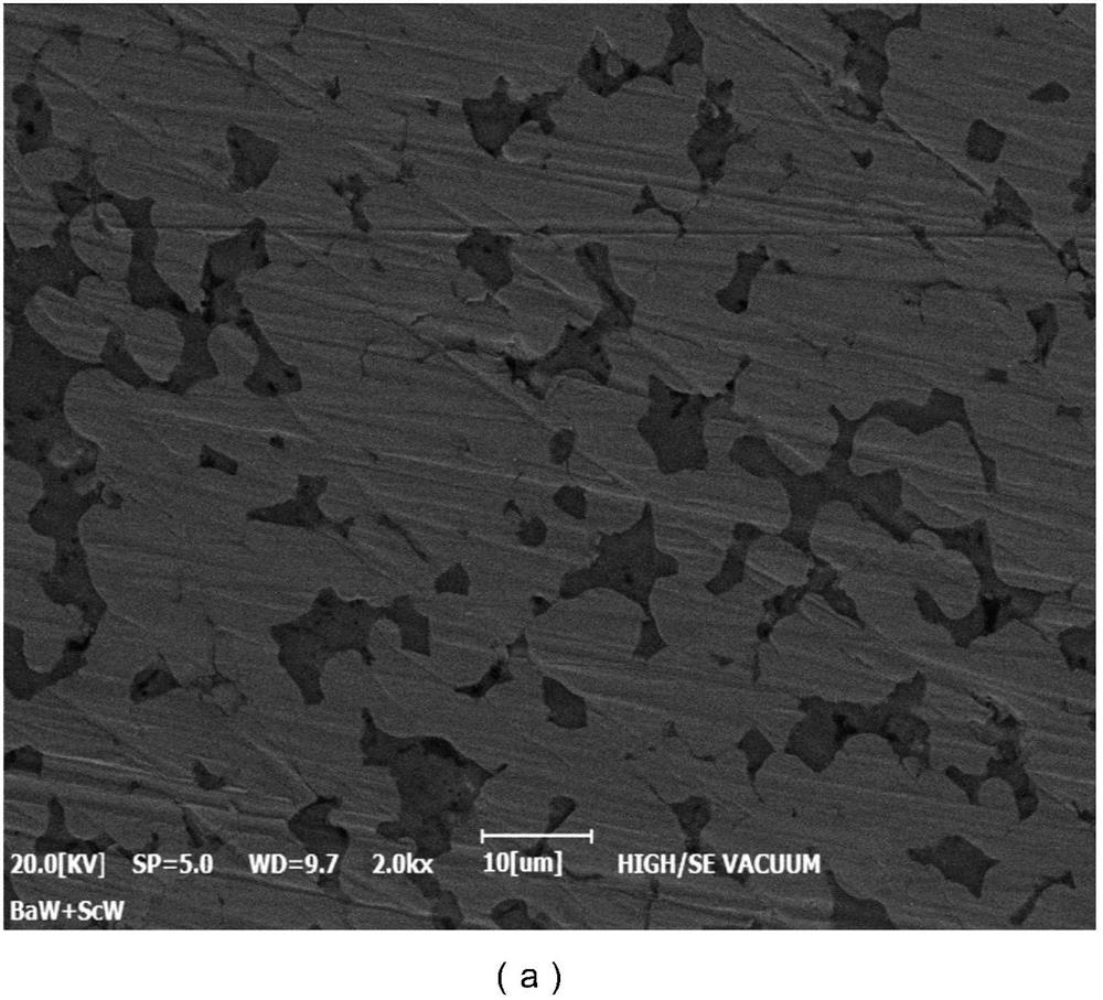 A kind of scandium-containing cathode on the top layer of submicron structure and preparation method thereof