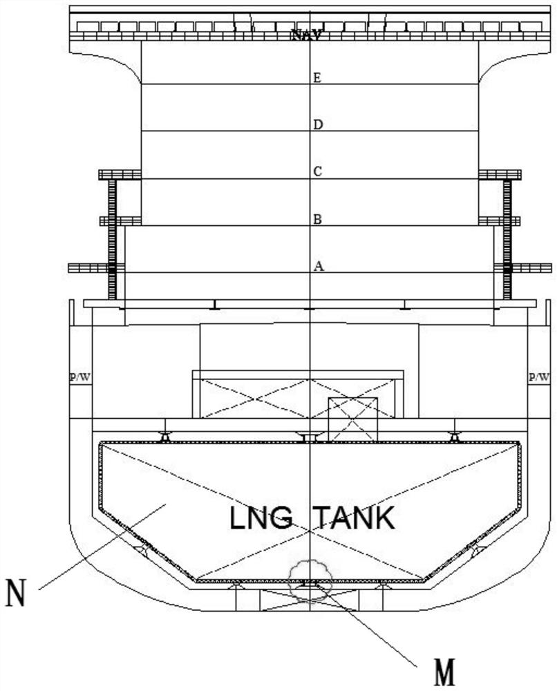 Swing-stopping and vertical-supporting composite device for B-type LNG fuel cabin