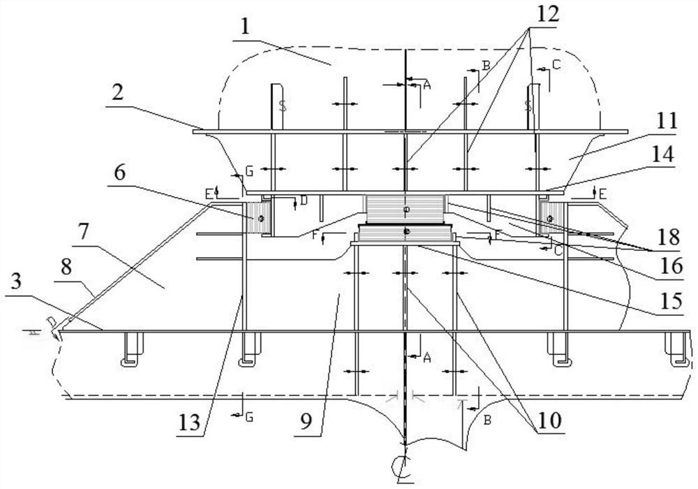 Swing-stopping and vertical-supporting composite device for B-type LNG fuel cabin