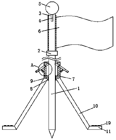 Convenient-to-use flagpole fixing structure for building construction