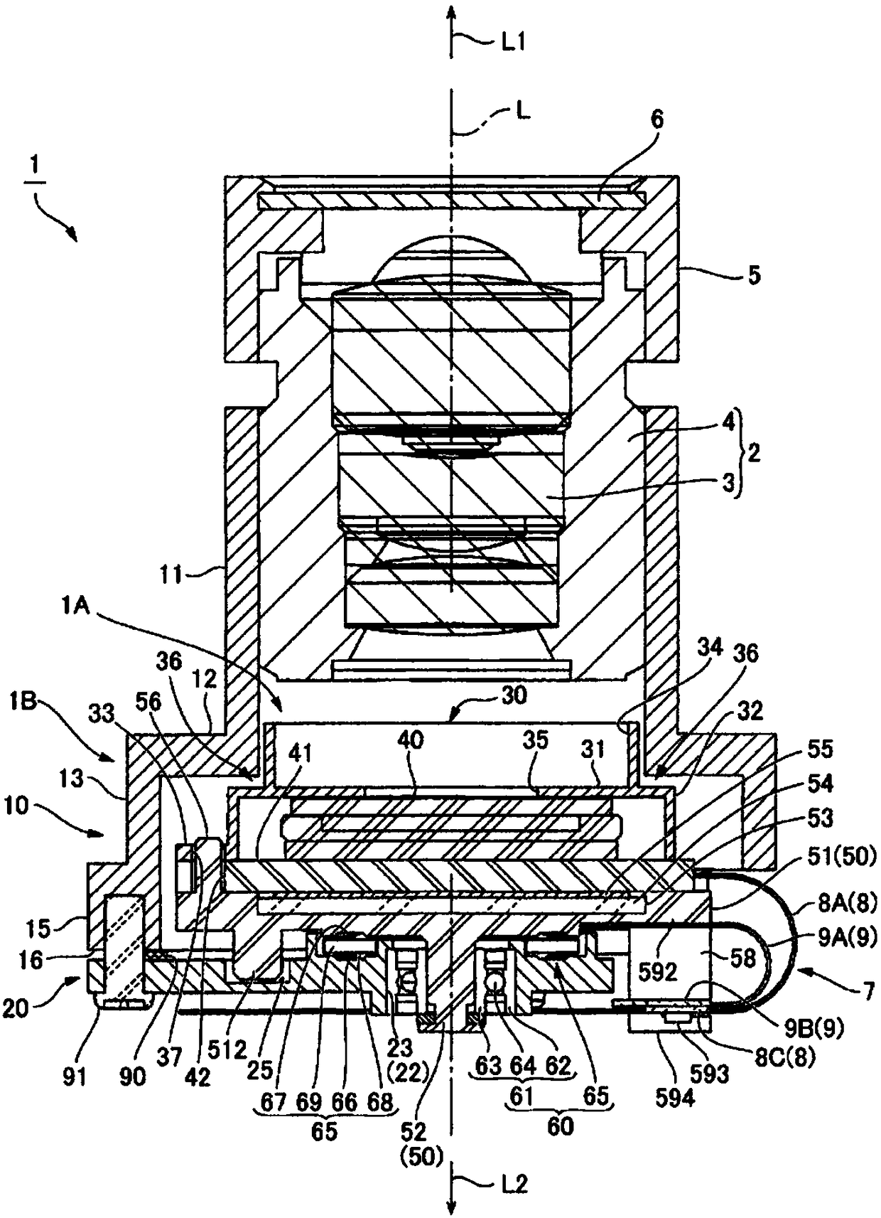 Optical unit and optical unit with 3-axis shake correction function