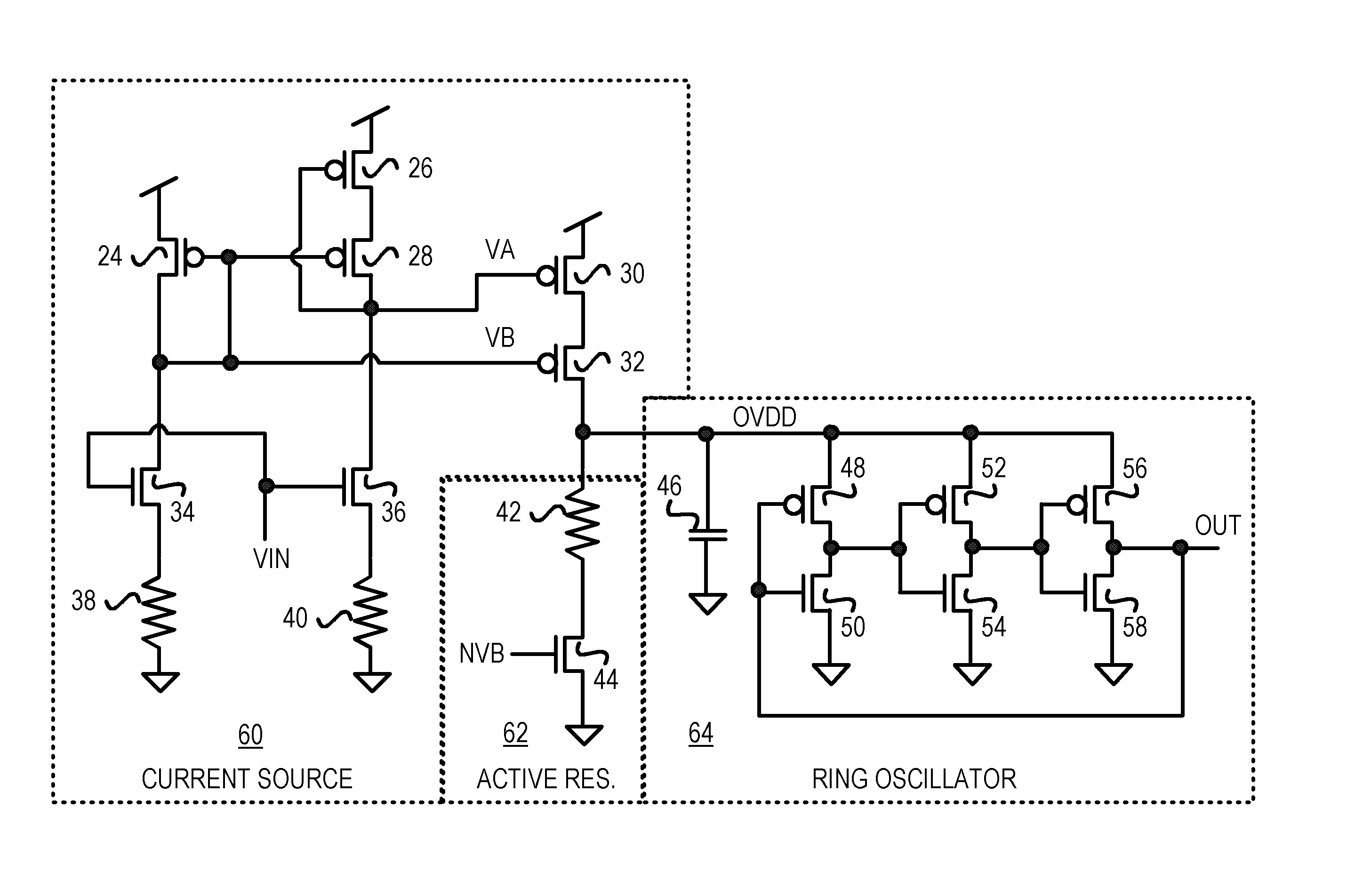 CMOS voltage-controlled oscillator (VCO) with a current-adaptive resistor for improved linearity