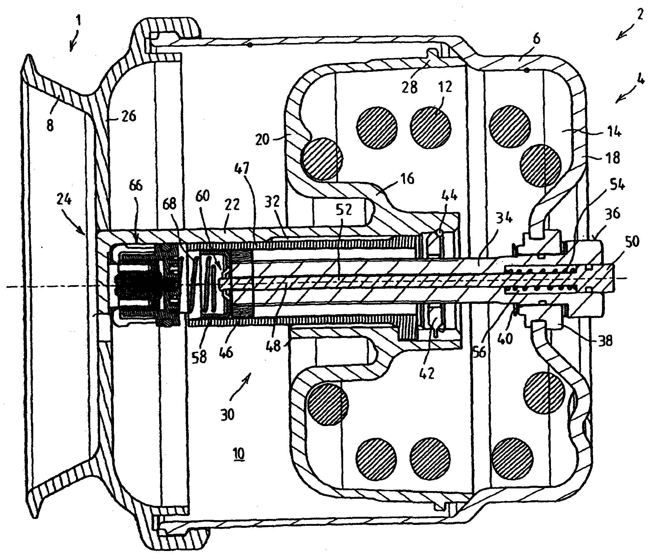 Spring-loaded brake cylinder having locked stop body