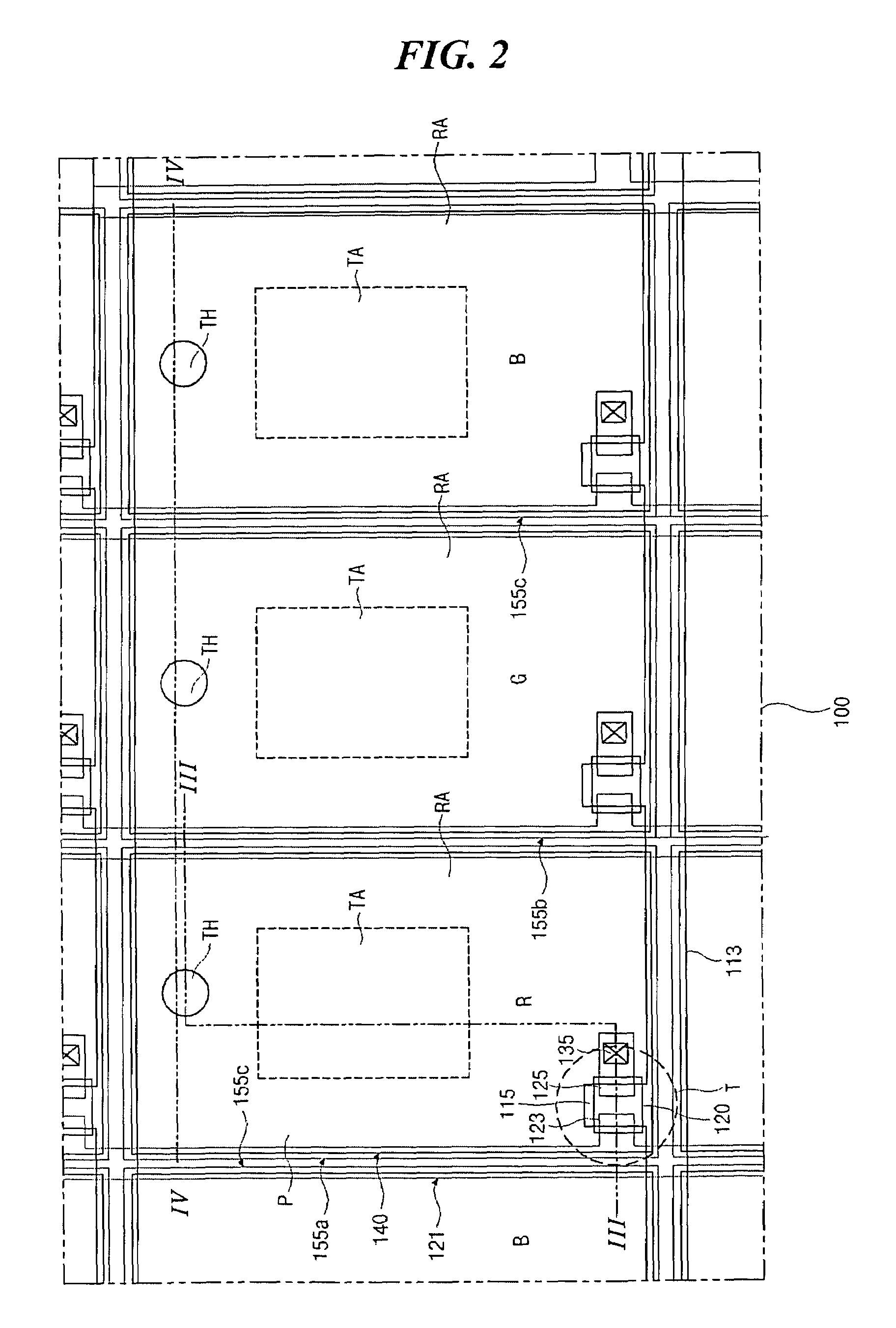 Transflective LCD device having color filters with through holes