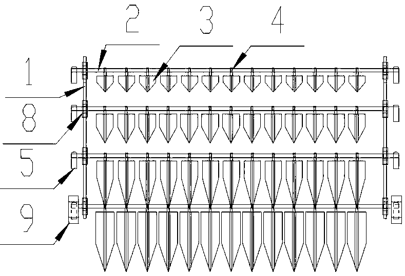 Four-blade type vegetable supporting device acting on vegetable leaves and stems