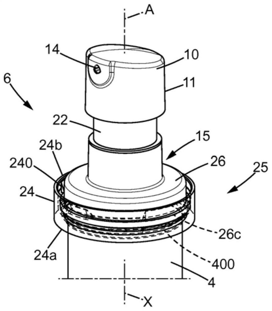 Device for packaging fluid product and dispensing product in doses, including reusable bottle