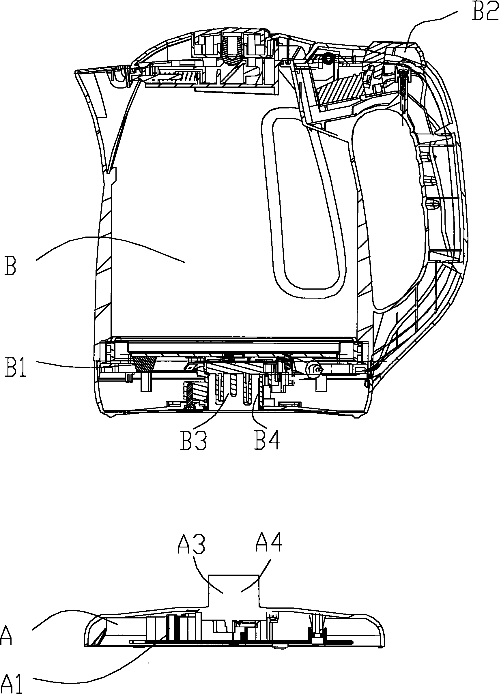 Electric connection device of base and main body