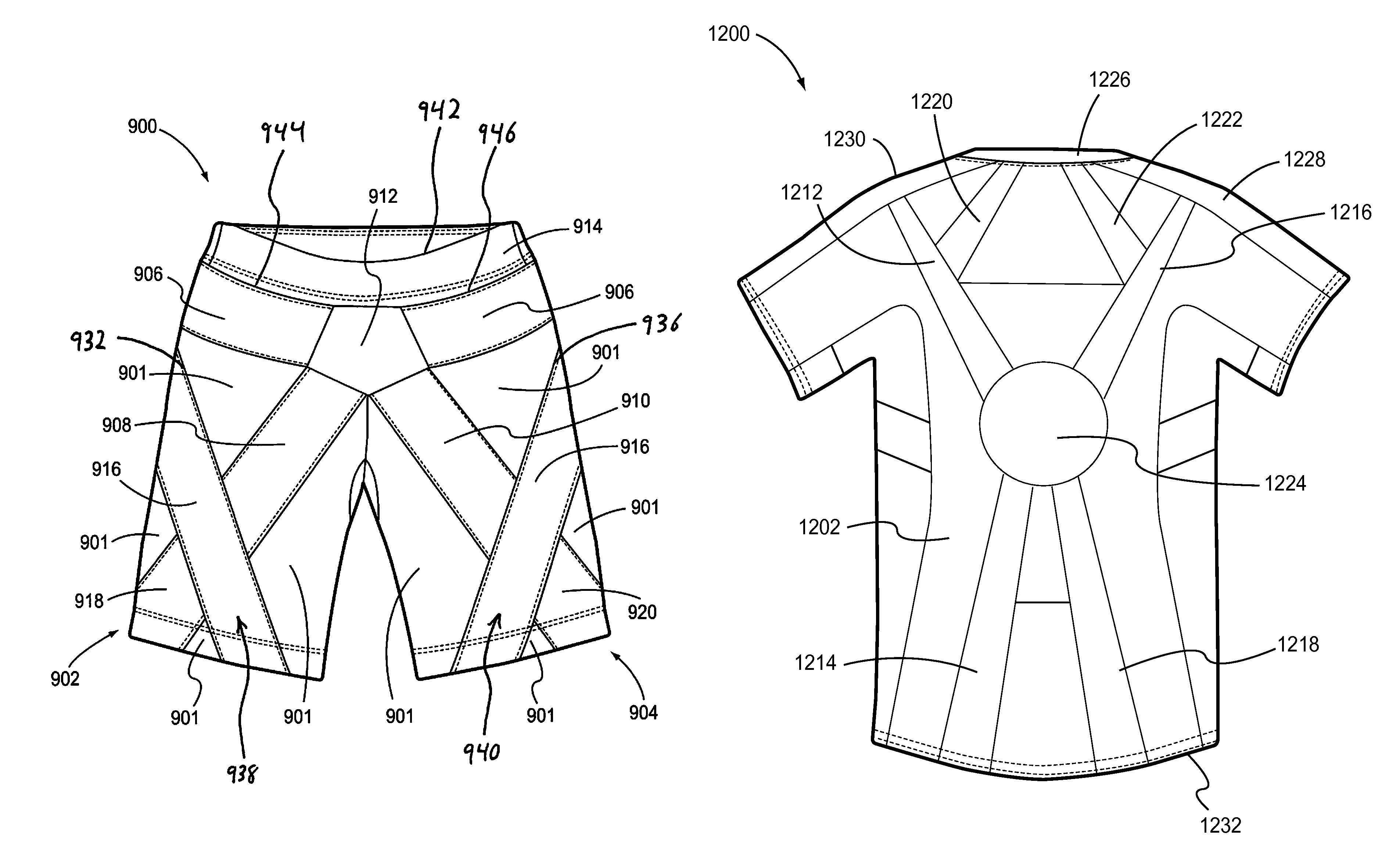Shirts and shorts having elastic and non-stretch portions and bands to provide hip and posture support