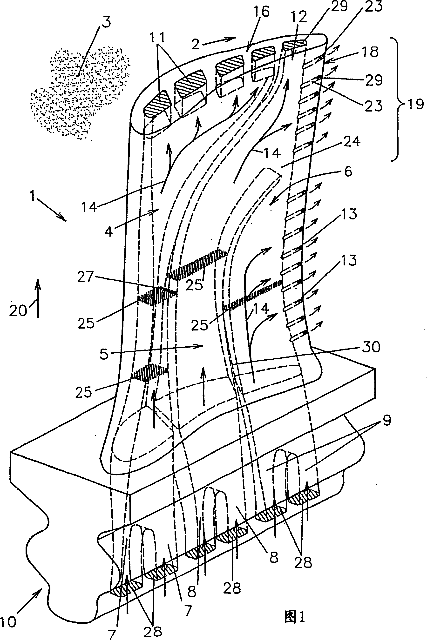 Configuration of coolable turbine blade
