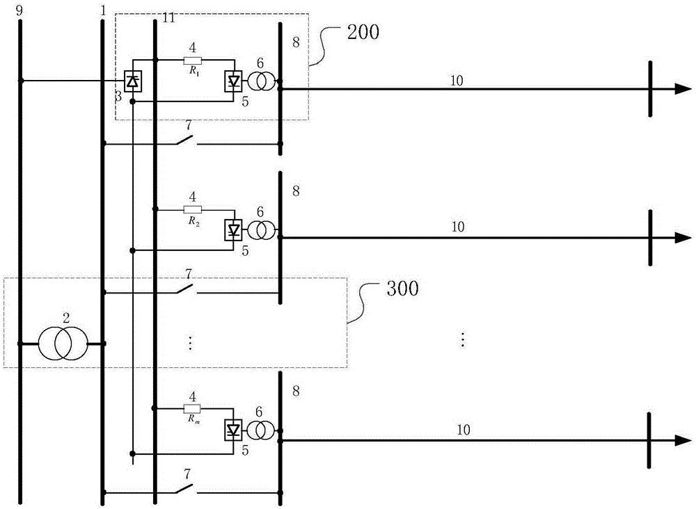 Power regulating and controlling power transmission system with branch resistances