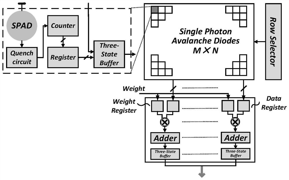 Sensing and calculating integrated single-photon imaging chip and method