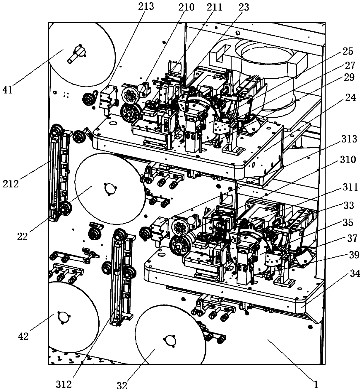 A capacitor nailing and winding device