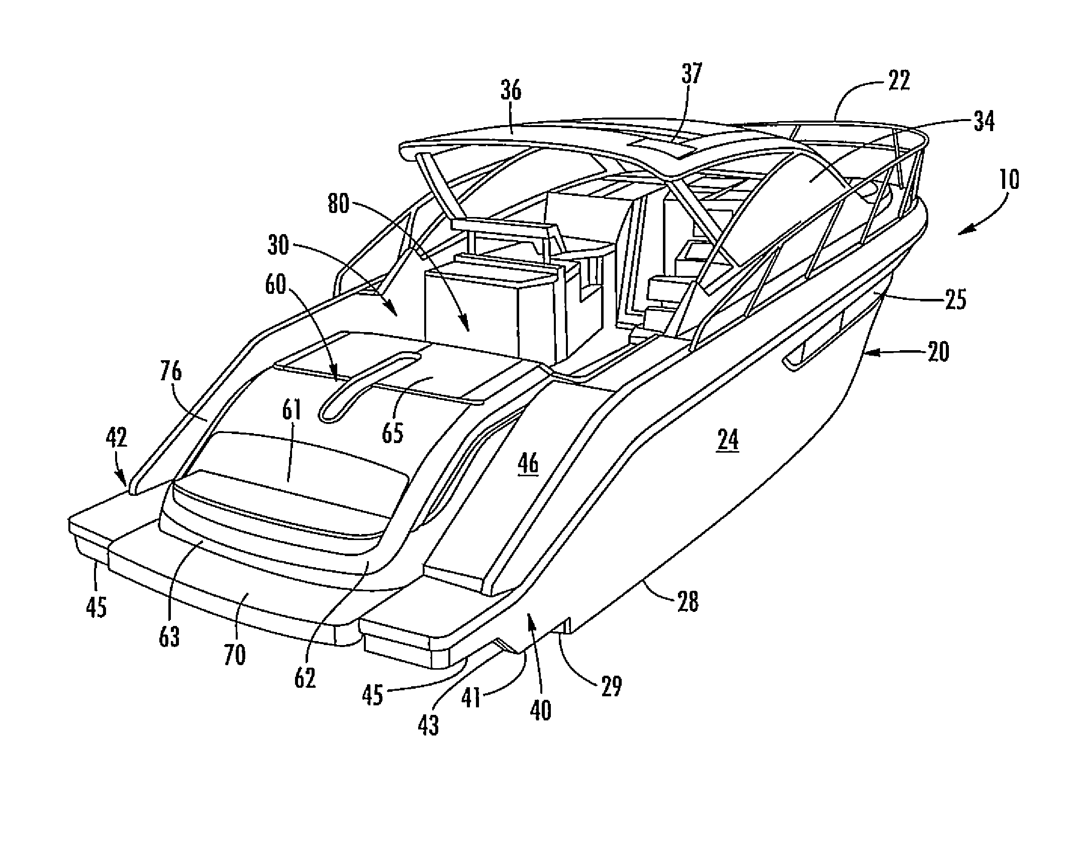 Vessel having extensions for supporting swim platform and concealing outboard engines