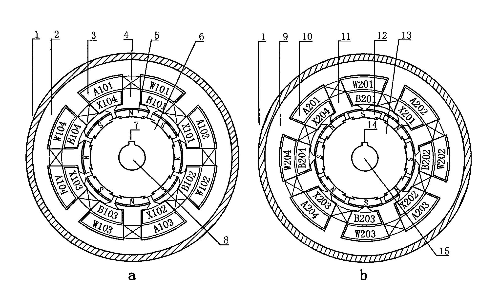 Double-equal pole double-section stator/rotor reluctance generator