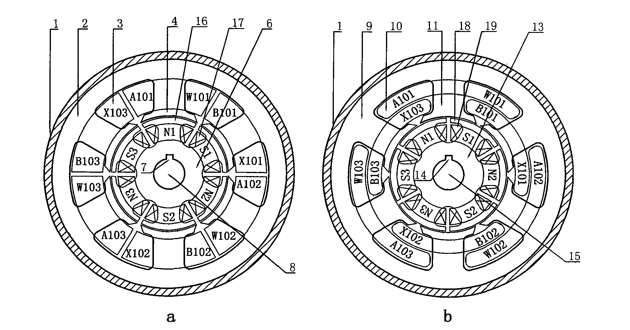 Double-equal pole double-section stator/rotor reluctance generator