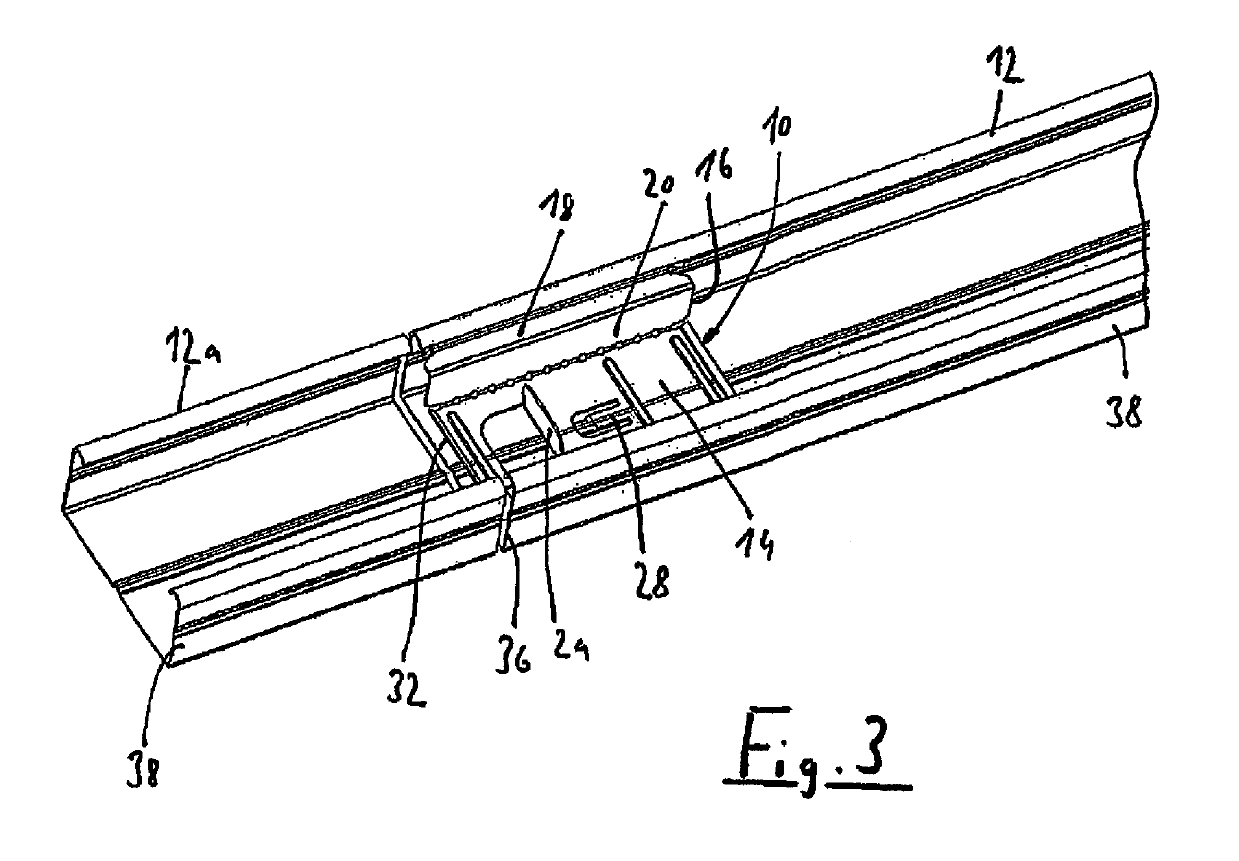 Connecting element with profile rails