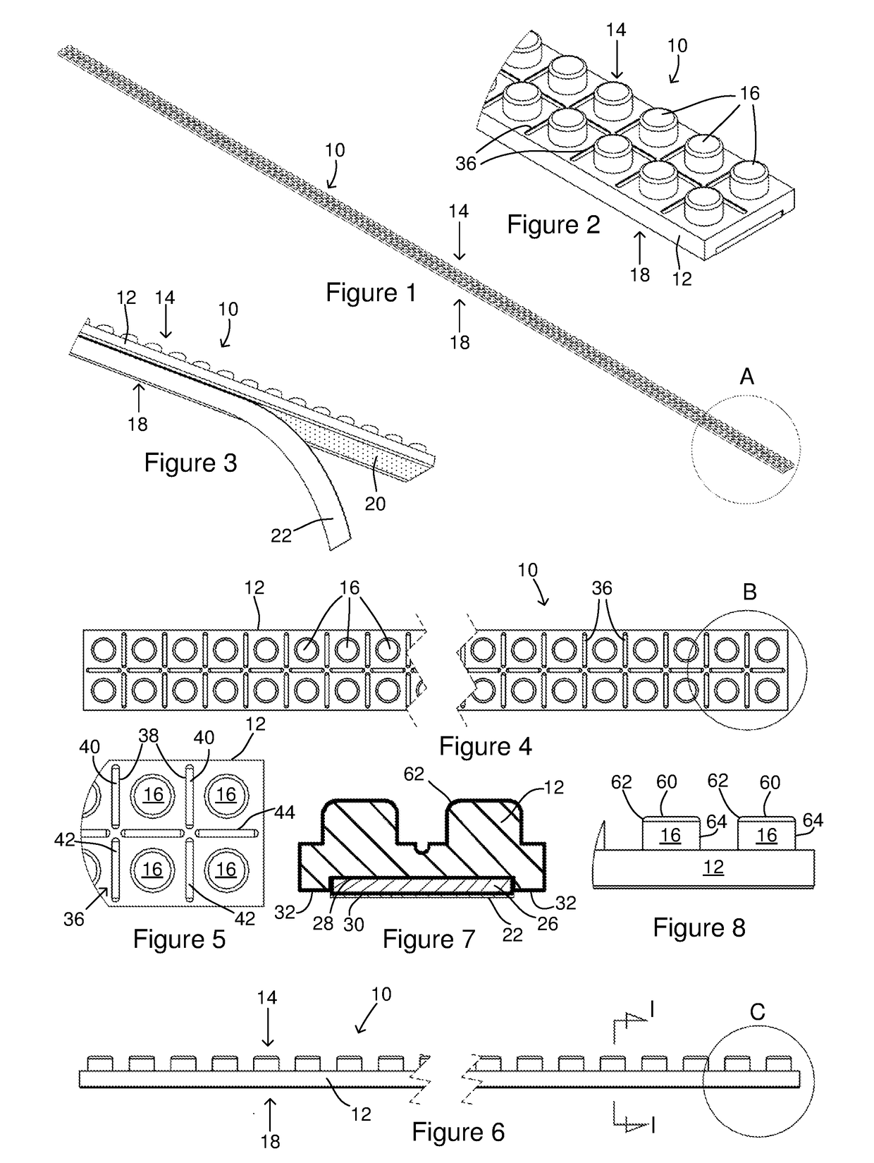 Elongate strip forming a toy building block base