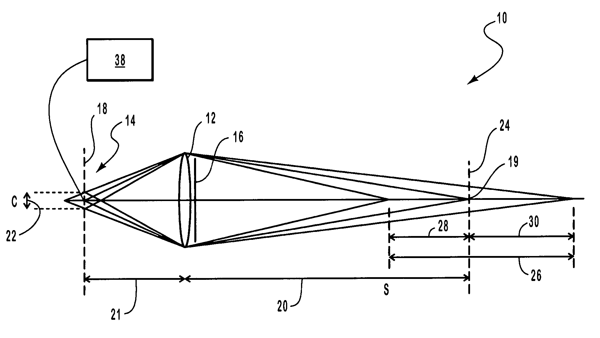 Range discriminating optical sensor having a wide angle lens with a fixed focal length