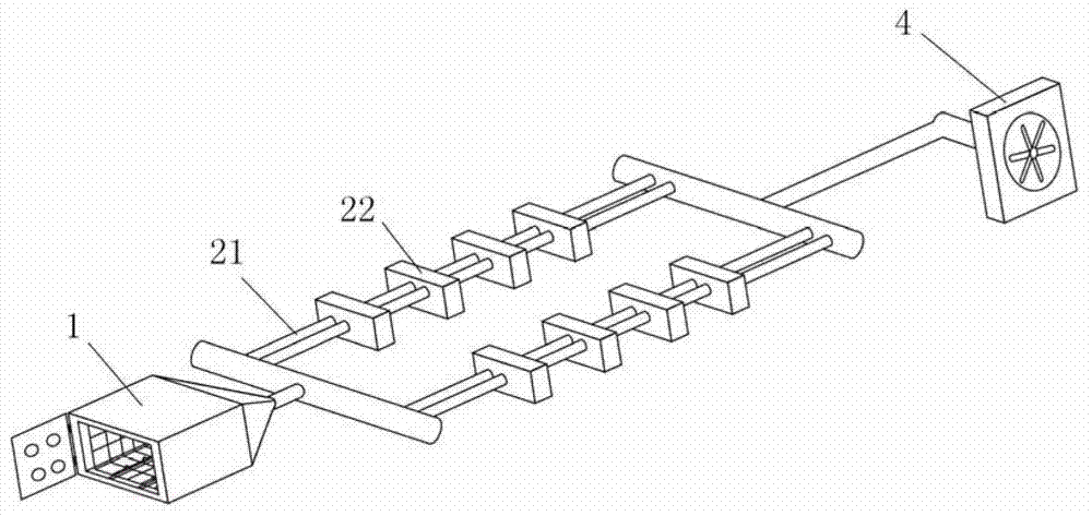 Fire tube type heating device applied to flue-cured tobacco three-dimensional seedling raising greenhouse